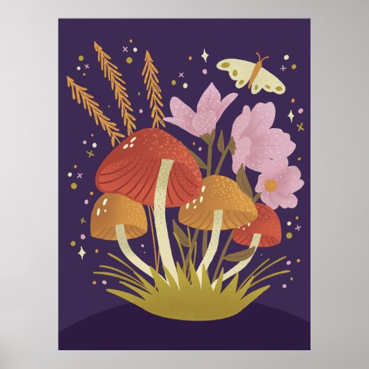 Woodland Forest Mushroom Illustratie Poster (Voorkant)