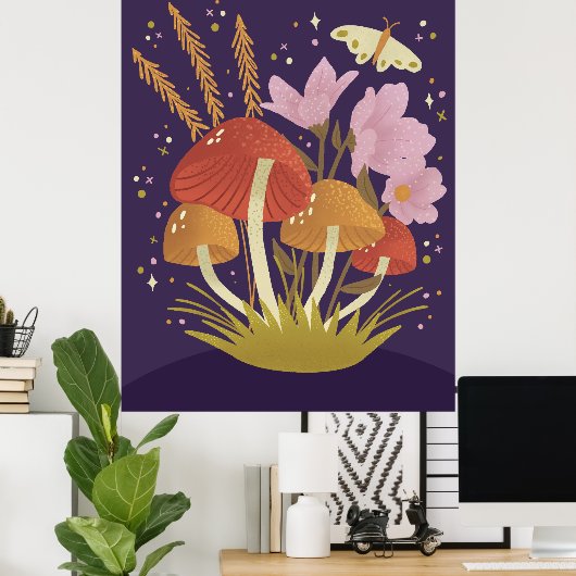 Woodland Forest Mushroom Illustratie Poster (Thuiskantoor)