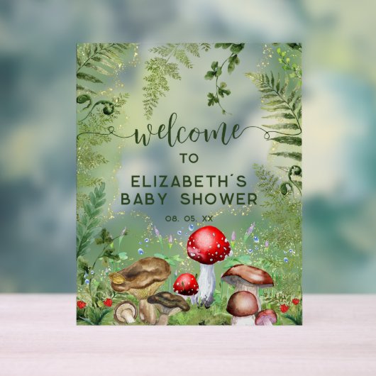 Woodland Forest Mushrooms Script Welkomstbord Acryl Bord (Neutraal)