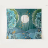 Woodland Forest Night Volle Maan Landschap Berg Wandkleed (Voorkant (horizontaal))