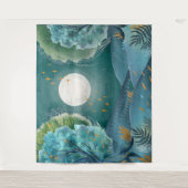 Woodland Forest Night Volle Maan Landschap Berg Wandkleed (Voorkant)