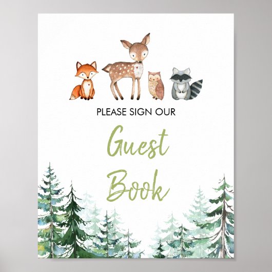 Woodland Forest Oh Boy Baby shower Gastboek Poster (Voorkant)