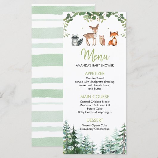 Woodland Forest Oh Boy Baby shower Menu (Voorkant / Achterkant)