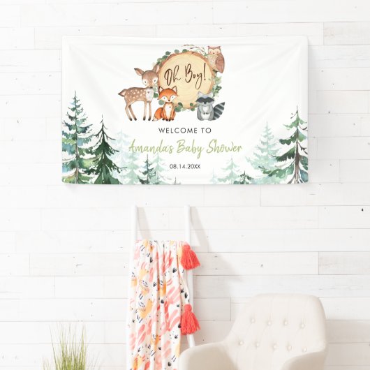 Woodland Forest Oh Boy Baby shower Welkom Groot Spandoek (Insitu)