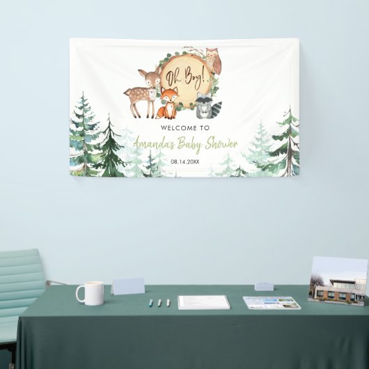 Woodland Forest Oh Boy Baby shower Welkom Groot Spandoek (Beurs)
