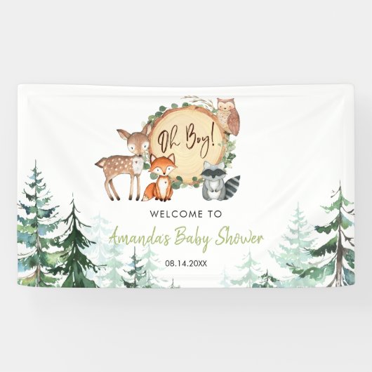 Woodland Forest Oh Boy Baby shower Welkom Groot Spandoek (Horizontaal)