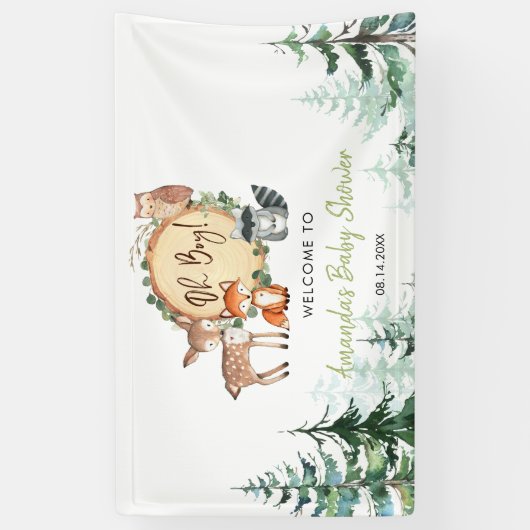 Woodland Forest Oh Boy Baby shower Welkom Groot Spandoek (Verticaal)
