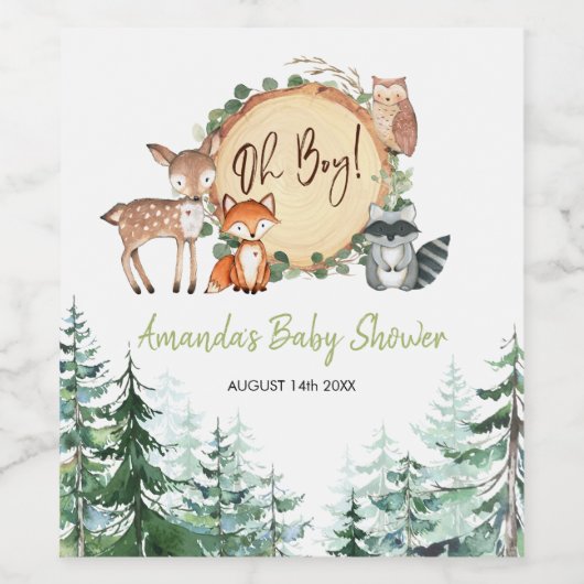 Woodland Forest Oh Boy Baby shower Wijn Etiket (Enkel label)