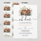 Woodland Forest Oh Deer Baby shower Kaart (Voorkant / Achterkant)