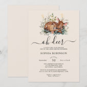 Woodland Forest Oh Deer Cream Beige Baby shower Kaart (Voorkant / Achterkant)