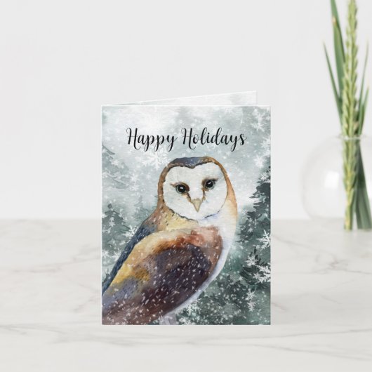 Woodland Forest Owl Happy Holiday Kaart (Voorkant)