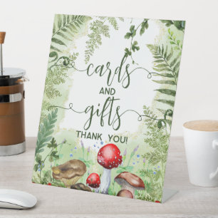 Woodland Forest Paddestoelen Varens Script Kaarten Reclamebord Met Voetstuk
