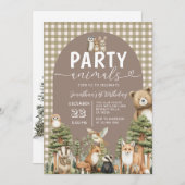 Woodland Forest Party Animals 1st Birthday Gingham Kaart (Voorkant / Achterkant)