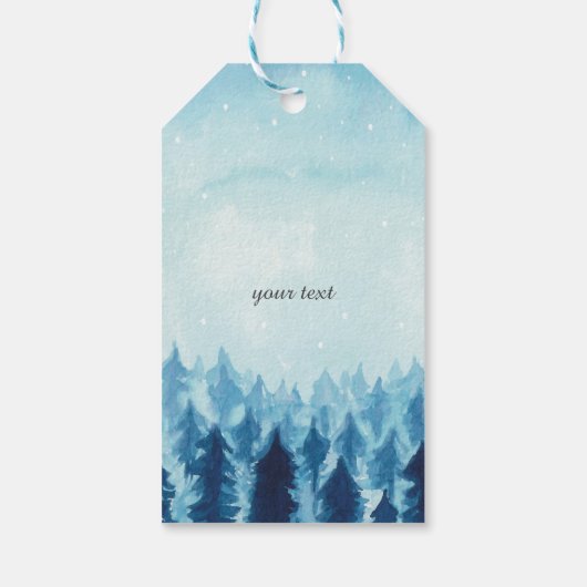 Woodland, Forest, Pine Trees Blue Dank je cadeautj Cadeaulabel (Achterkant)