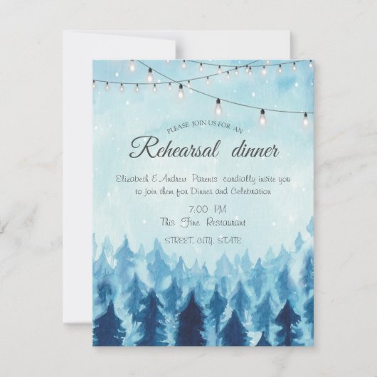 Woodland, Forest, Pine Trees Blue Rehearsal Dinner Kaart (Voorkant)