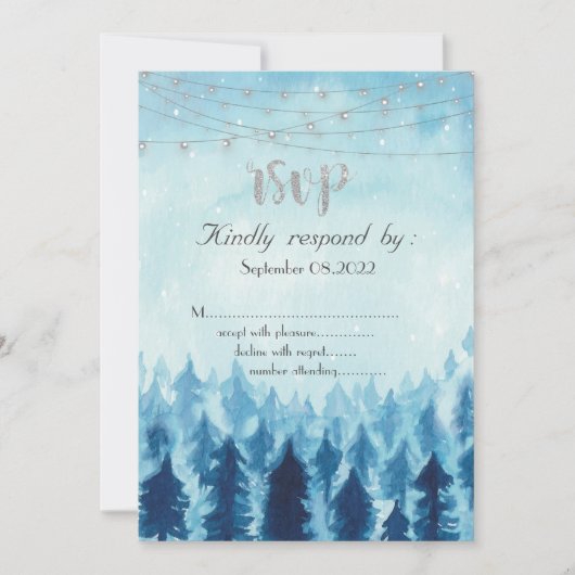 Woodland, Forest, Pine Trees Blue RSVP Kaart (Voorkant)
