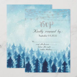 Woodland, Forest, Pine Trees Blue RSVP Kaart