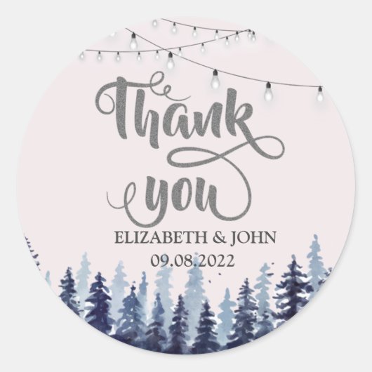 Woodland, Forest, Pine Trees Dank je huwelijk Ronde Sticker (Voorkant)