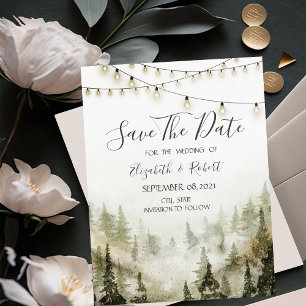 Woodland, Forest, Pine Trees, Lichten sparen de Da Save The Date
