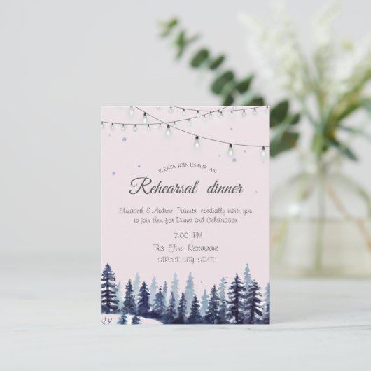 Woodland, Forest, Pine Trees Rehearsal Dinner Kaart (Staand voorkant)