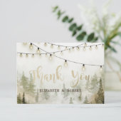 Woodland, Forest, Pine Trees, String Lights Bedankkaart (Staand voorkant)