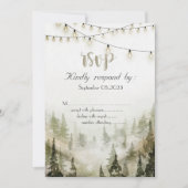 Woodland, Forest, Pine Trees, String Lights RSVP Kaart (Voorkant)