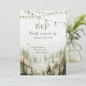 Woodland, Forest, Pine Trees, String Lights RSVP Kaart (Staand voorkant)