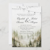 Woodland, Forest, Pine Trees, String Lights Weddin Kaart (Voorkant)