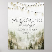 Woodland, Forest, Pine Trees, String Lights Weddin Poster (Voorkant)