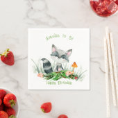 Woodland Forest Raccoon Cute Birthday Napkins Servet (Insitu)
