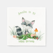 Woodland Forest Raccoon Cute Birthday Napkins Servet (Voorkant)