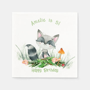 Woodland Forest Raccoon Cute Birthday Napkins Servet