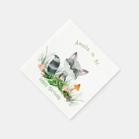 Woodland Forest Raccoon Cute Birthday Napkins Servet (Hoek)