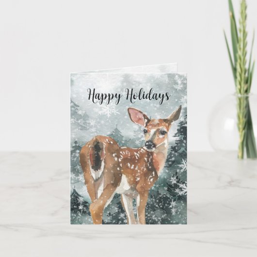 Woodland Forest Reindeer Doe Happy Feestdagen Kaart (Voorkant)
