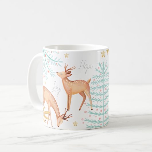 Woodland Forest rendier en kerstboom scene Koffiemok (Voorkant links)