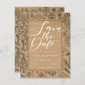 Woodland Forest Rustic Kraft Script Bewaar de datu Aankondigingskaart (Voorkant / Achterkant)