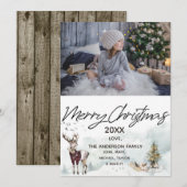 Woodland Forest Sled Deer Foto Vrolijk Kerstfeest Feestdagenkaart (Voorkant / Achterkant)