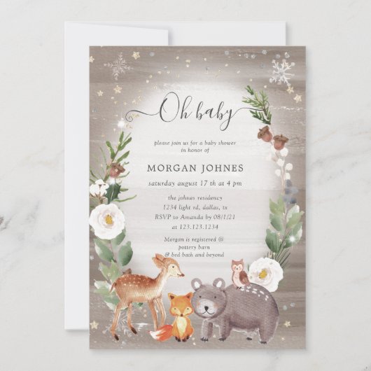 Woodland Forest Sparkle Baby shower Invitation (Voorkant)