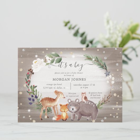 Woodland Forest Sparkle Baby shower Invitation (Staand voorkant)