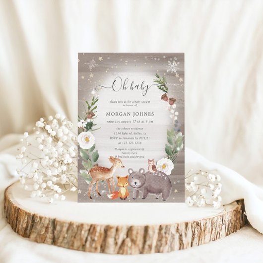 Woodland Forest Sparkle Baby shower Invitation