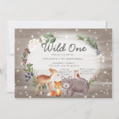 Woodland Forest Sparkle Eerste Verjaardag Uitnodig (Voorkant)