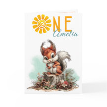 Woodland Forest Squirrel First Birthday Card