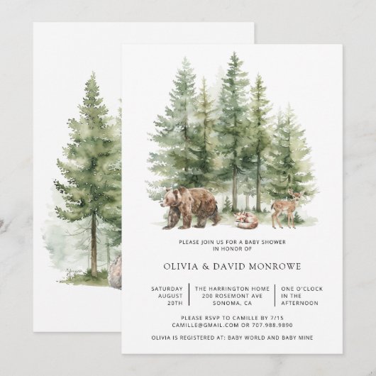 Woodland Forest Story Baby shower Kaart (Voorkant / Achterkant)