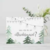 Woodland, Forest String Lights, Bridesmaid Kaart (Staand voorkant)