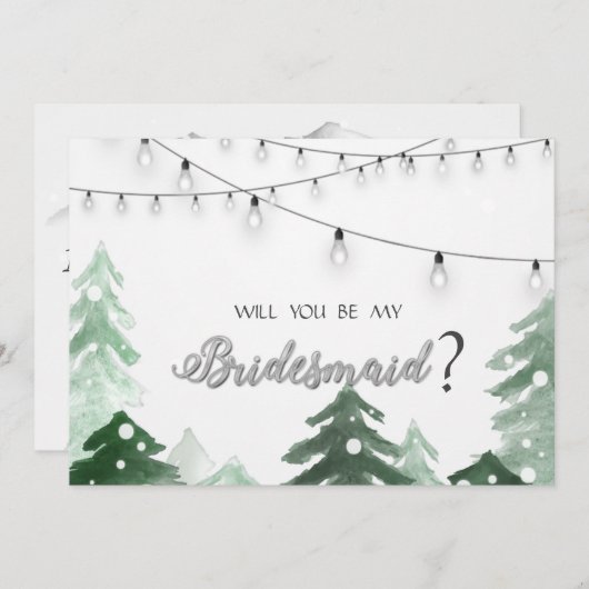 Woodland, Forest String Lights, Bridesmaid Kaart (Voorkant / Achterkant)