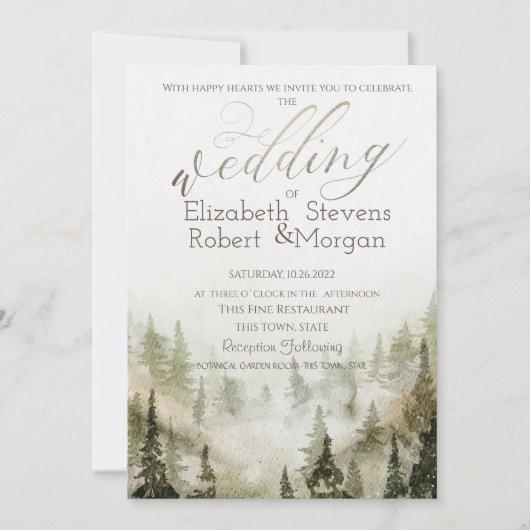 Woodland, Forest, String Lights Green Wedding Kaart (Voorkant)