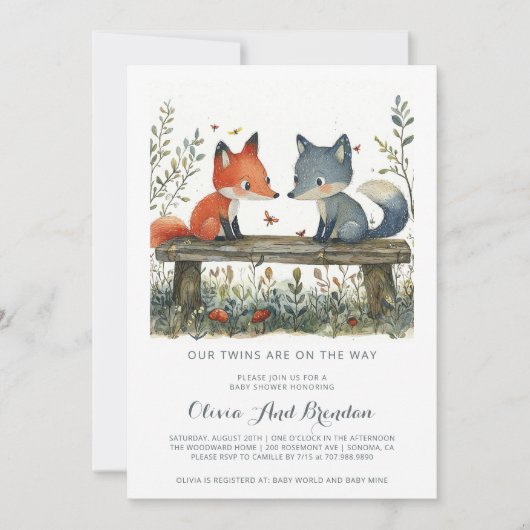 Woodland Forest Twins Baby shower Kaart (Voorkant)