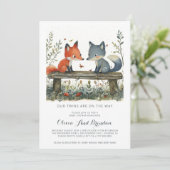 Woodland Forest Twins Baby shower Kaart (Staand voorkant)