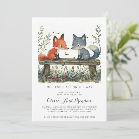 Woodland Forest Twins Baby shower Kaart (Staand voorkant)