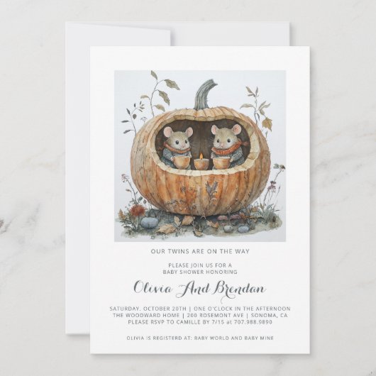 Woodland Forest Twins Fall Baby Shower Kaart (Voorkant)